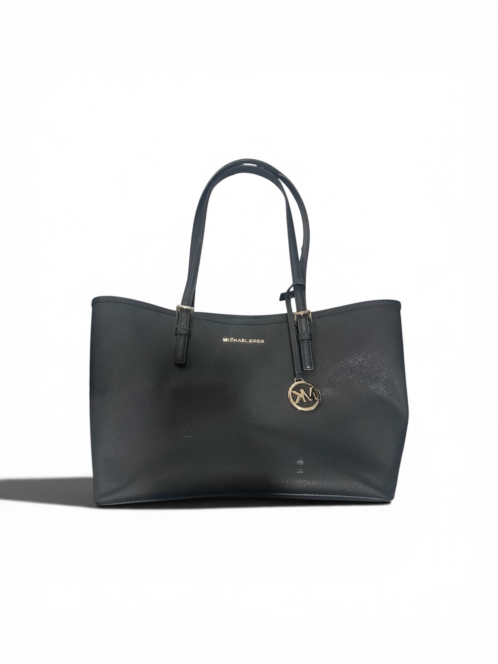 Michael Kors Black Saffiano Leather Tote with Logo Charm